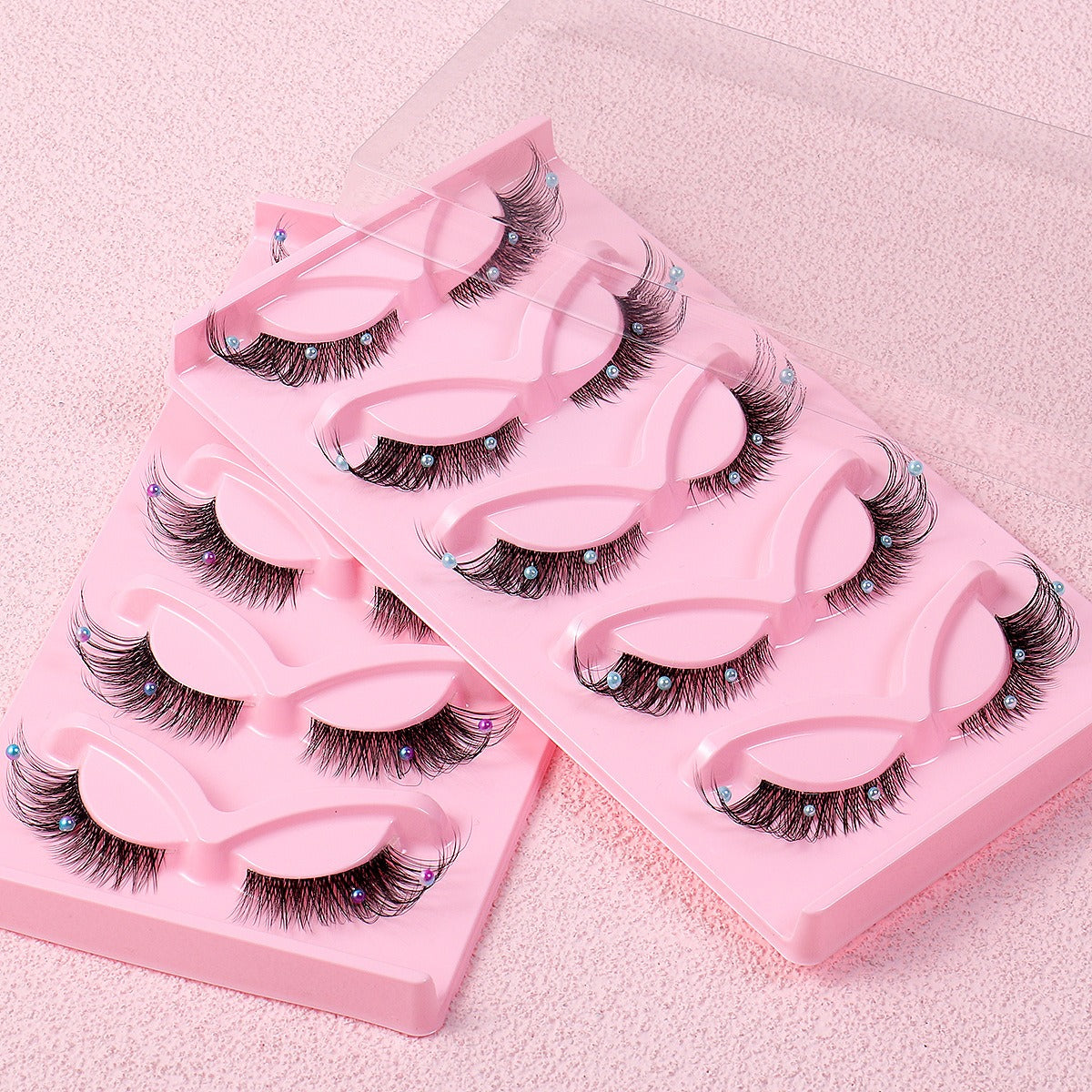 5 Pairs False Lashes Eyelashes Extension Cluster, Clear Band Corner Foxy Winged Cat Eye 3D Strip Lashes, Dramatic Cosmetic Makeup