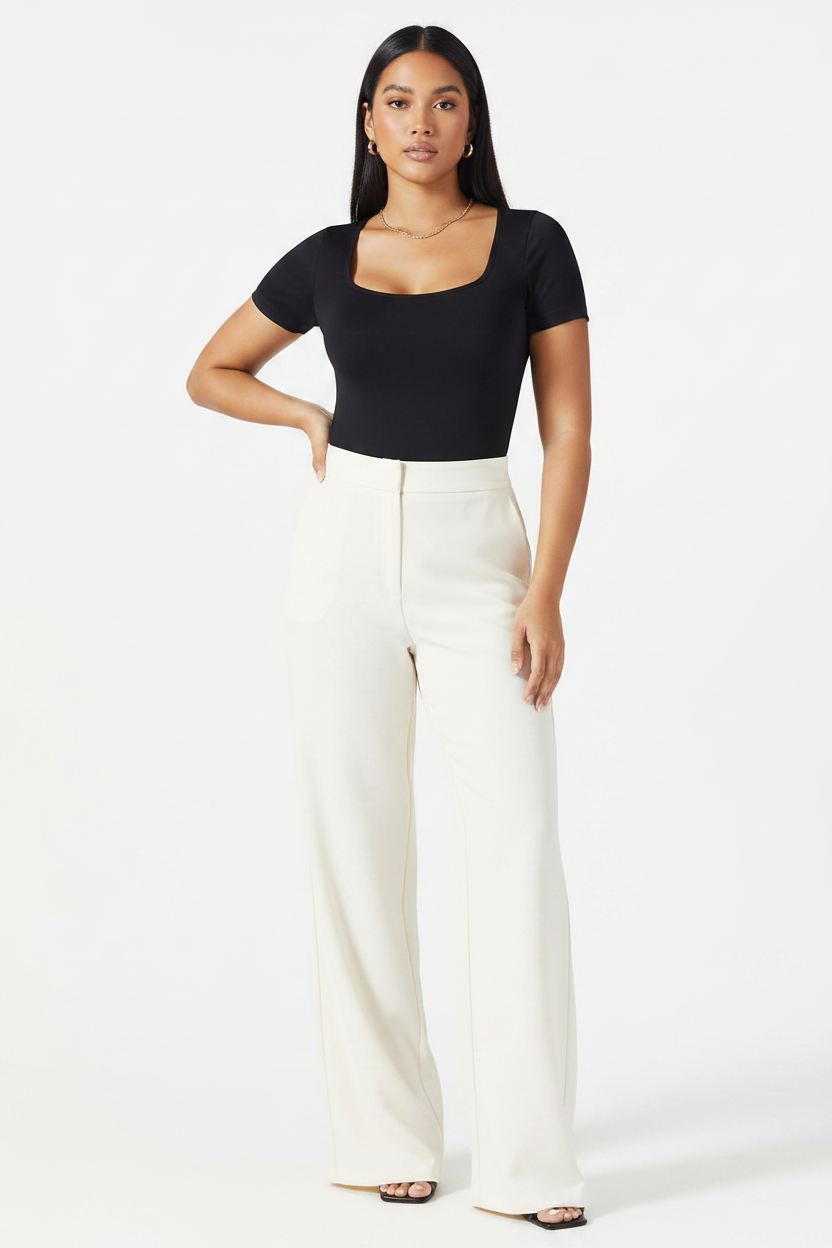 Black Square Neck Bodysuit with Woman