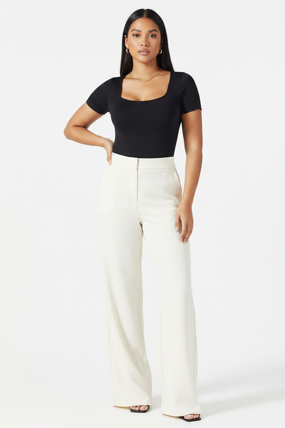 Black Square Neck Bodysuit with Woman