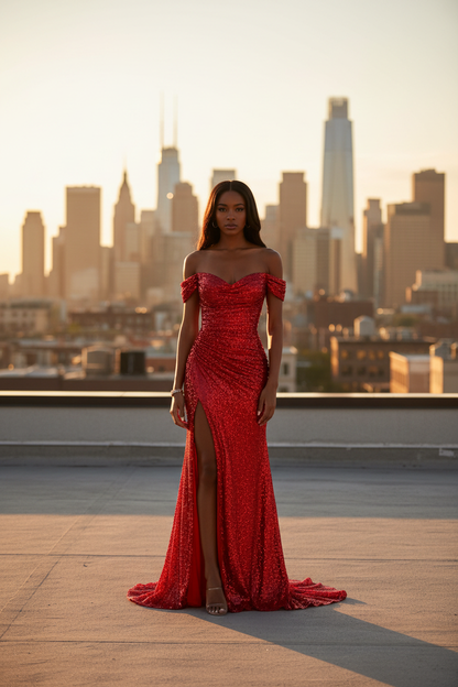 Red Sequin Dress - Side Slit