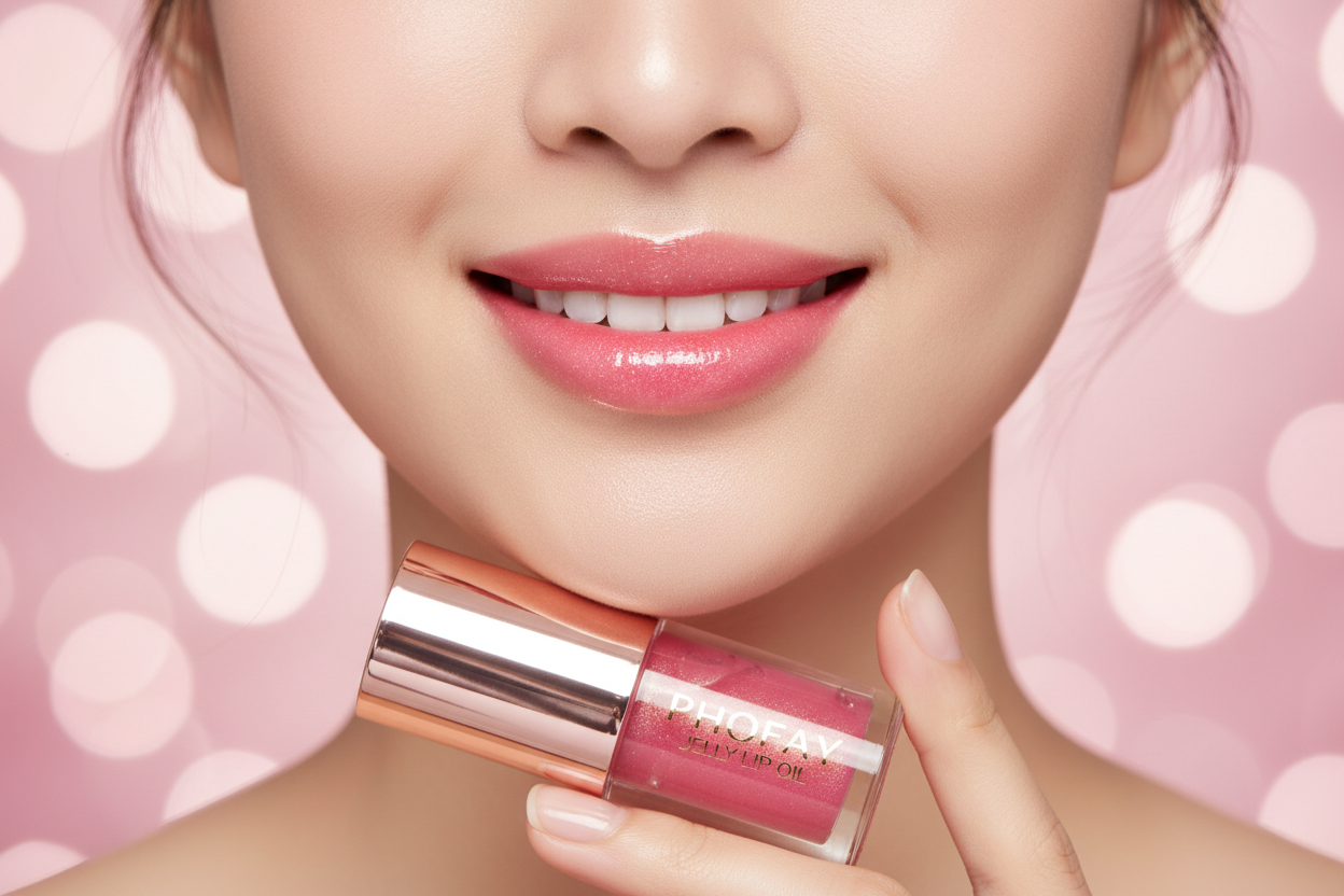 Smiling girl pink lips