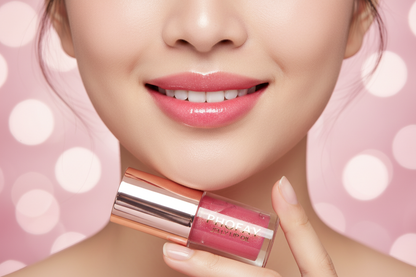 Smiling girl pink lips